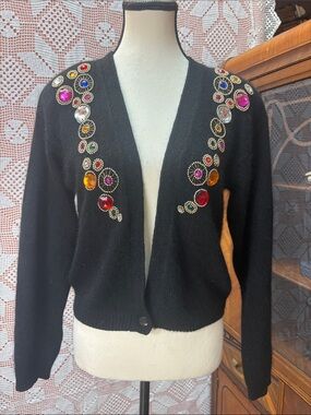 Vintage Cezanne Black Silk Angora Embellished Cardigan – Size M